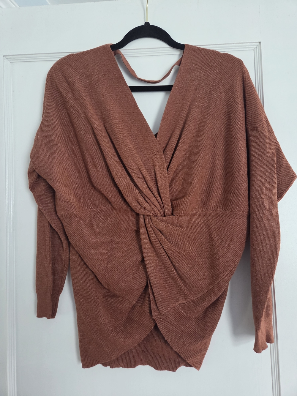 Windsor Rust Twist-Knot V-Neck Dolman Sweater